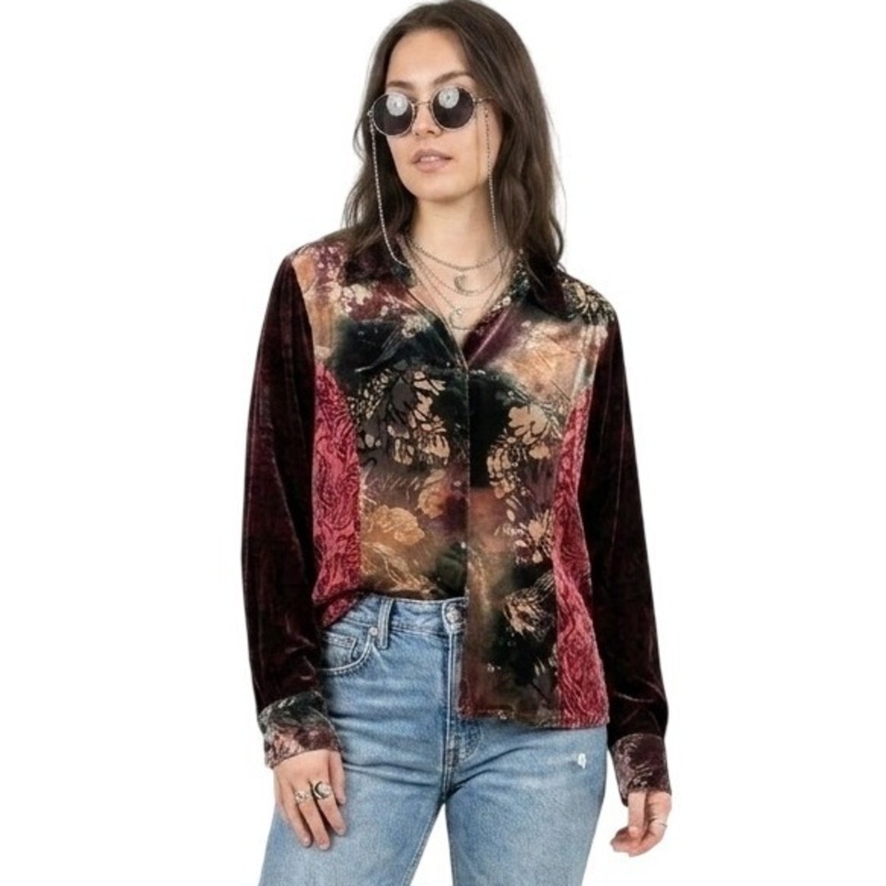 Vintage 90s Coldwater Creek Boho Whimsygoth Earthy Indie Burnout Velvet Top L
